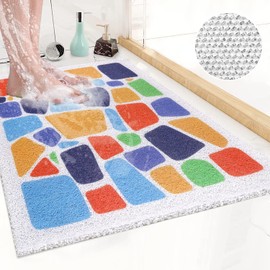 Loofah Shower Mat, Bath Mat Non Slip, Anti Mould Shower Mats for Inside Shower, 60 x 40 cm Shower Mats with Drain, Washable Bath Mats for Bathroom Floor, PVC Bathtub Mat for Elderly, Quick Dry