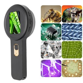 Wisoqu Microscopio de Lupa Digital de Mano de 200X Zoom con 16 Luces LED, Pantalla de 2 Pulgadas, Almacenamiento de 4 TB, Observación de la Naturaleza, Evaluación de Joyas (Negro)