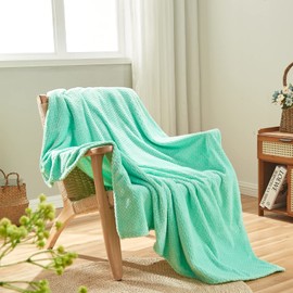 NEWCOSPLAY Super Soft Throw Blanket Aqua Premium Silky Flannel Fleece Leaves Pattern Lightweight Bed Blanket All Season Use (Aqua, Throw(50"x60"))