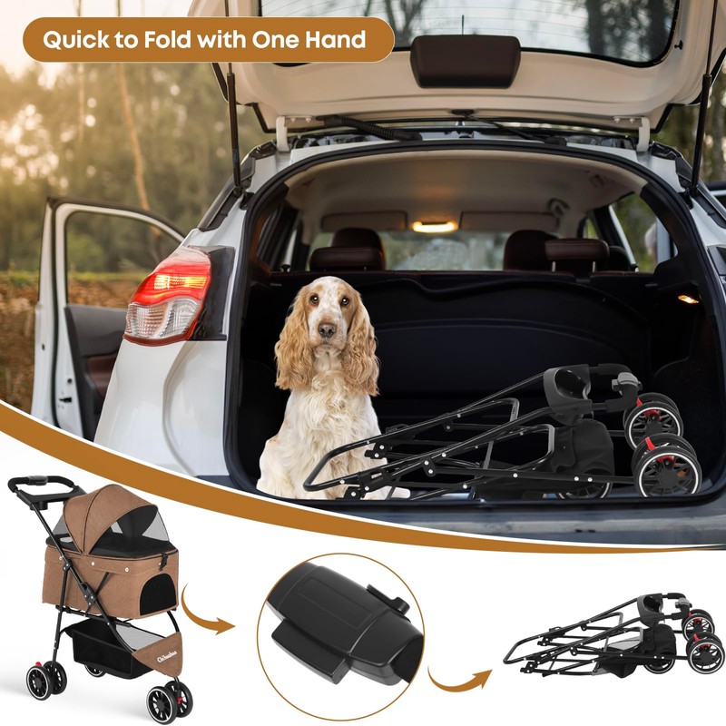 Pet Stroller,Dog Stroller for Small Medium Dogs Cats,3 Wheels,Foldable,with Breathable
