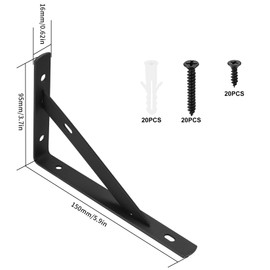 HAOCHEN 10 Pieces Shelf Brackets Heavy Duty, Wall Mounted Triangle Shelving Brackets, 90 Degree Right Angle Shelf Supporters Brace Brackets, for Living Room Bedroom (10 PCS Black 150x95 mm/6x3.7 inch)