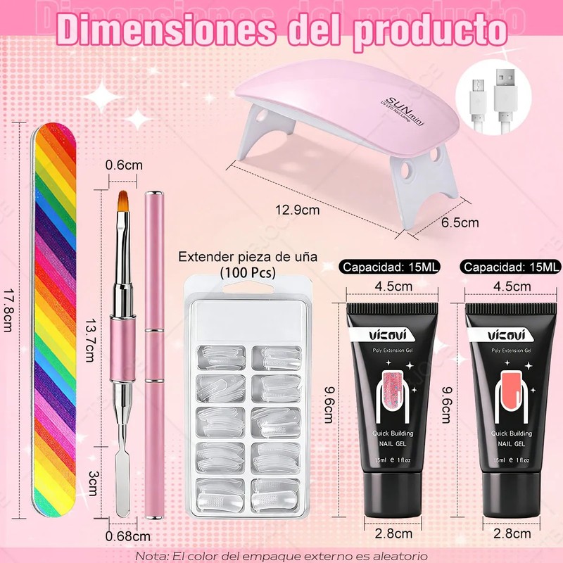 Kit Gel De Extención De Uñas Esmaltes Mate Cepillo Manicure