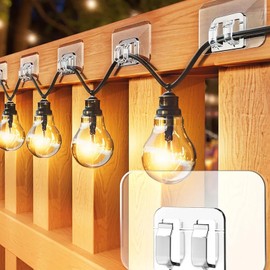 Lekatod Hooks for Outdoor String Lights-100Pcs Heavy Duty Hooks with Adhesive Strips，No Holes, No Tools, No Drill Light Clips, Perfect for Christmas and Patio Decor.- Outdoors Sticky Clip (200)