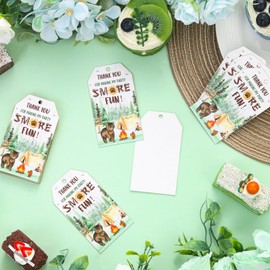 Serencatcher Smore Thank You Tags, Camping Adventure Party Favors with 50pcs Camping Theme Thank You Paper Tags, Camping Campfire Bonfire Thank You Tags for Camping Birthday Baby Shower Party