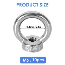 Stainless Steel Ring Nuts Pack of 10 Stainless Steel Eye Bolts M6, Ring Nuts M6, Eye Bolt, for Attaching Hanging Ornaments, Flower Pots, Swing Stand, etc