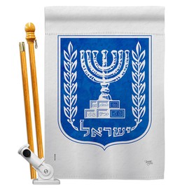 Breeze Decor Emblem Israel Bandera de Israeli Wooden Stand Bracket Set Wood Banner Wall Flag Poles for Outside House Patio Poster Tapestry Sign Grandma Gifts Outdoor, Jewish Decorations Made in USA
