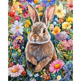 TISHIRON Paint by Numbers Set for Adults - Wonderful Rabbit on a Flower Meadow, Paint by Numbers for Adults, Spring Meadow, DIY Art Craft Set - 40 x 50 cm