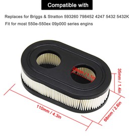 ZAMDOE Air Filter Replacement for Briggs & Stratton 500EX 550E 550EX 575EX 625EX 675EXI 725EXI Series Lawn Mower Engines, Replace 798452 593260 5432 5432K, with Spark Plugs Fuel Filters