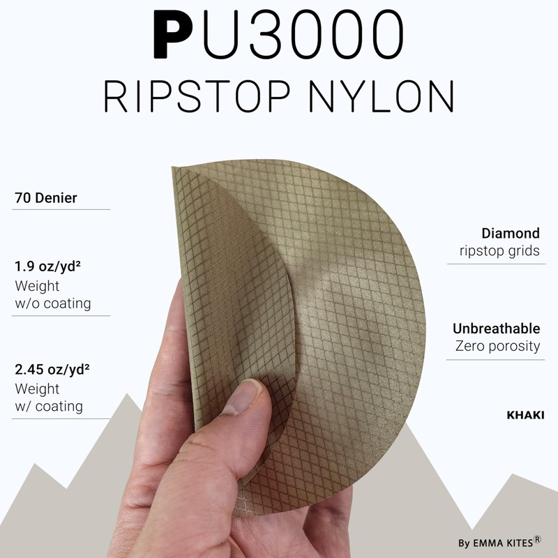 emma kites Khaki Ripstop Nylon PU3000 Waterproof 1.9 oz 70D