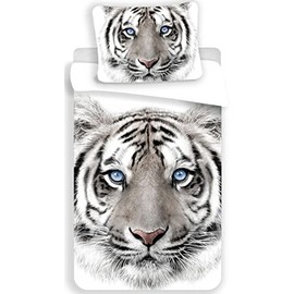 Tiger Blanc Bed Linen 100% Cotton 140 x 200 cm 70 x 90 cm (White)