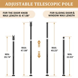 Sliding Door Security Bar and Door Stoppers Security, 2-in-1 Adjustable Length Door Lock Window Security Bar 2Pack, Heavy Duty Stopper for Home, Apartment and Travel (Black)