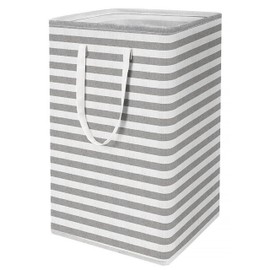 YCJYZLF Large Collapsible Laundry Basket,Freestanding Tall Laundry Hamper with Easy Carry Handles,Laundry Bin, Waterproof Dirty Clothes Hampers for Laundry,Bedroom,Dorm,Towels,Toys (72L,Striped Grey)
