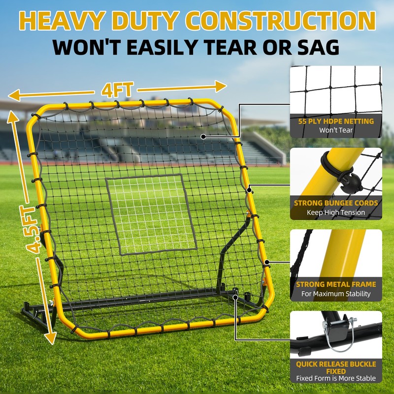 Shopsource Baseball Rebounder Net, 4x4.5FT Volleyball Pitchback Rebound with 3