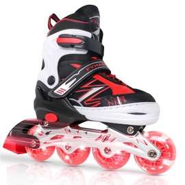 LEJIJIT Adjustable Inline Skates for Kids Girls Boys Children Beginners, Black & Red Inline Roller Skates with Light Up Wheels for Kids and Youth for Indoor Outdoor Sports (Small)