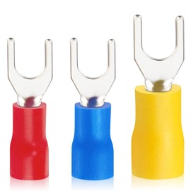 PRECIHW 300 Pcs Fork Spade U-Type Wire Connectors, Fork Terminals, Insulated 22-16/16-14/12-10 AWG Electrical Crimp Terminal, Stud Size #8 Size Butt Connectors (Red/Blue/Yellow)