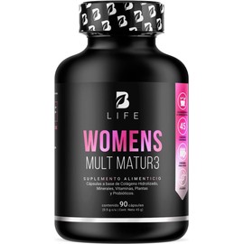 B Life Company Multivitamínico para Mujer Mayor de 40 años con 90 Cápsulas. Ingredientes naturales: Colágeno, Inositol, Maca, Probioticos. Womens Mult Mature.