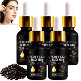 Aceite de semilla negra de café, aceite de grano de café para la piel, sérum facial antiarrugas para rostro y cuerpo. Reduce arrugas, reduce la hinchazón y las ojeras, anticelulítico (5pcs)