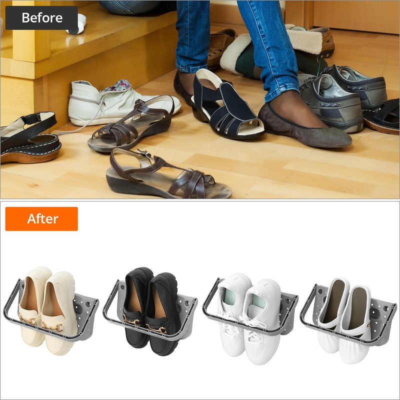 QWORK® 4 Piece Shoe Rack Wall Mounted Set, Foldable Shoes
