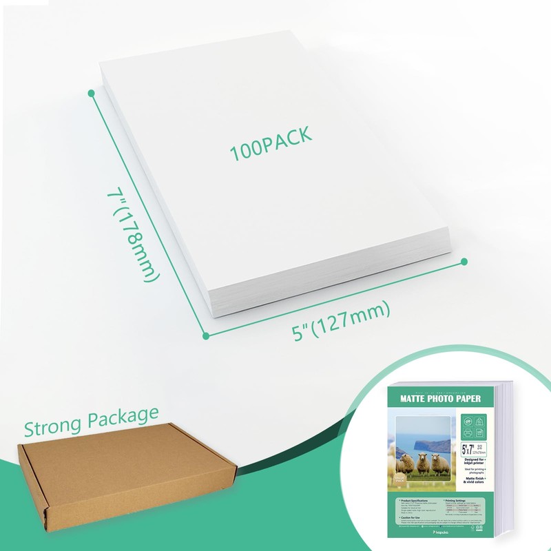 Pikapoka 5x7 Matte Photo Paper for Inkjet Printer, 200gsm/52lb Single