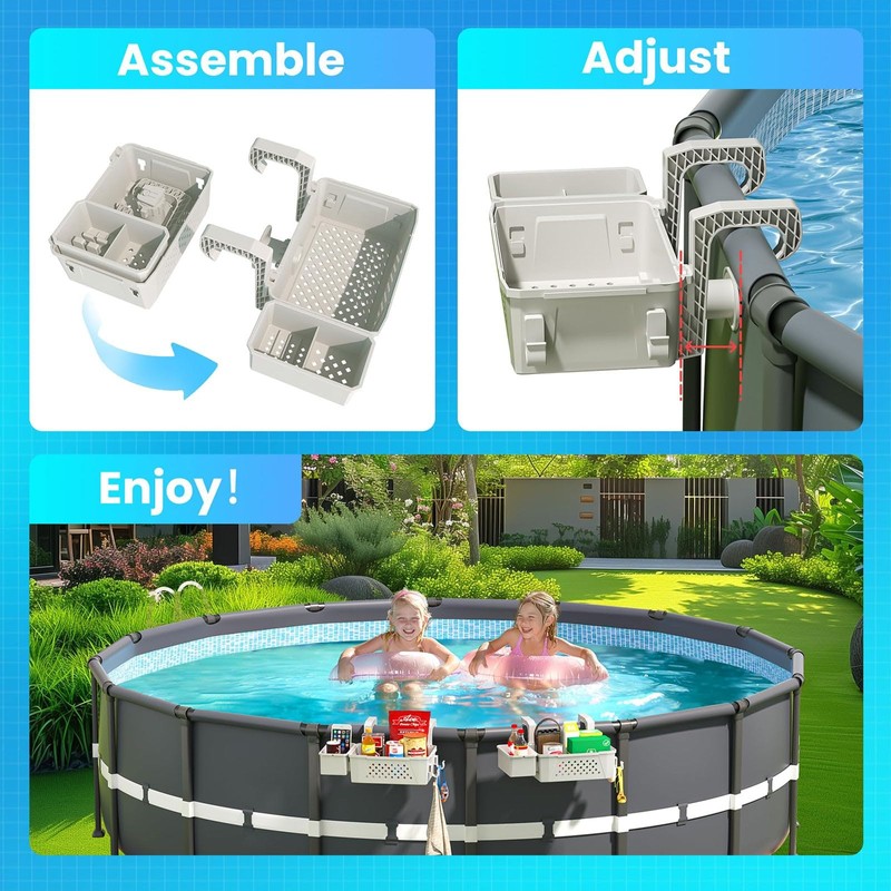 Poolside Storage Basket with Cup Holders – Above Ground Pool