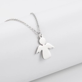 AB Viking Crafts Cute Guardian Angel Pendant with Chain Tested Stainless Steel Colour Silver in Jewellery Box | Family Protection Happiness, Stainless Steel