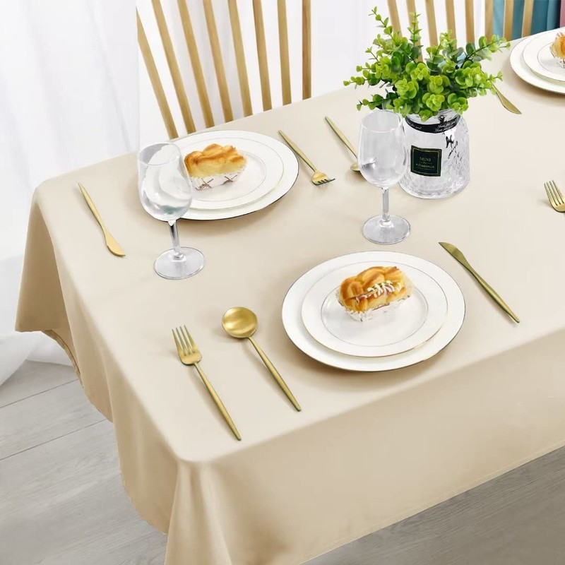 DWCN Wipe Clean Tablecloth Wipeable Tablecloths Beige Table Cloth Waterproof