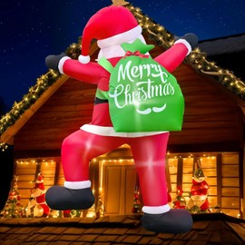 AerWo 8 FT Christmas Inflatable Outdoor Decorations, Climbing Santa Blow Up Yard Decorations Built-in LED Light, Christmas Inflatables for Holiday Yard Wall Garden Window Outdoor Xmas Decorations