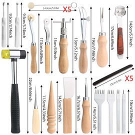 Leathercraft Hand Tools Kit, Leather Working Tools with Leather Prong Punch, Leather Hammer, Stitching Groover, Leather Skiver, and Other DIY Leather Craft Tools for Leather Making Projects