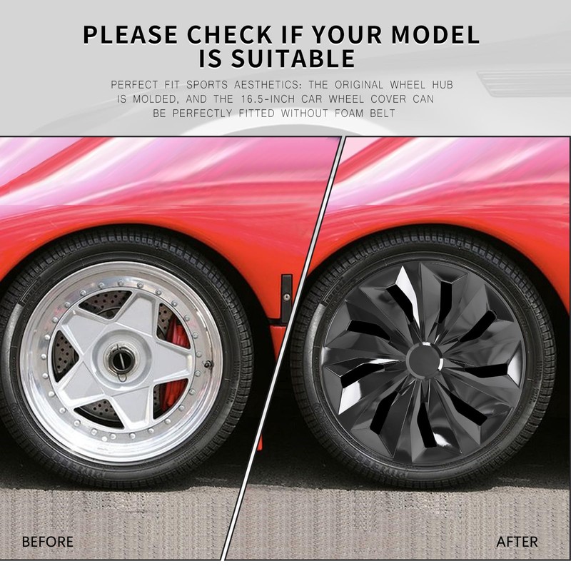 DREAMIZER Glossy Black 15" Hubcaps Replacement,4Pcs Universal R15 Hub Caps