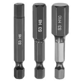 HARFINGTON 3pcs Flat Hex Head Drill Bit H6/H8/H10 Magnetic Tip 1/4" Hex Shank 50mm (2") Long Mirror Polished Metric Hexagonal Screw Driver Screwdriver Bit Wrench Electric Power Tool