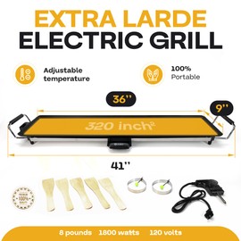 Premium Electric Griddle 36" - Smokeless Indoor Grill - Portable & Nonstick Electric Grill for Outdoor Use - Extra Large Electric Griddle Nonstick with Adjustable Temp & Even Heating by IDL Packaging