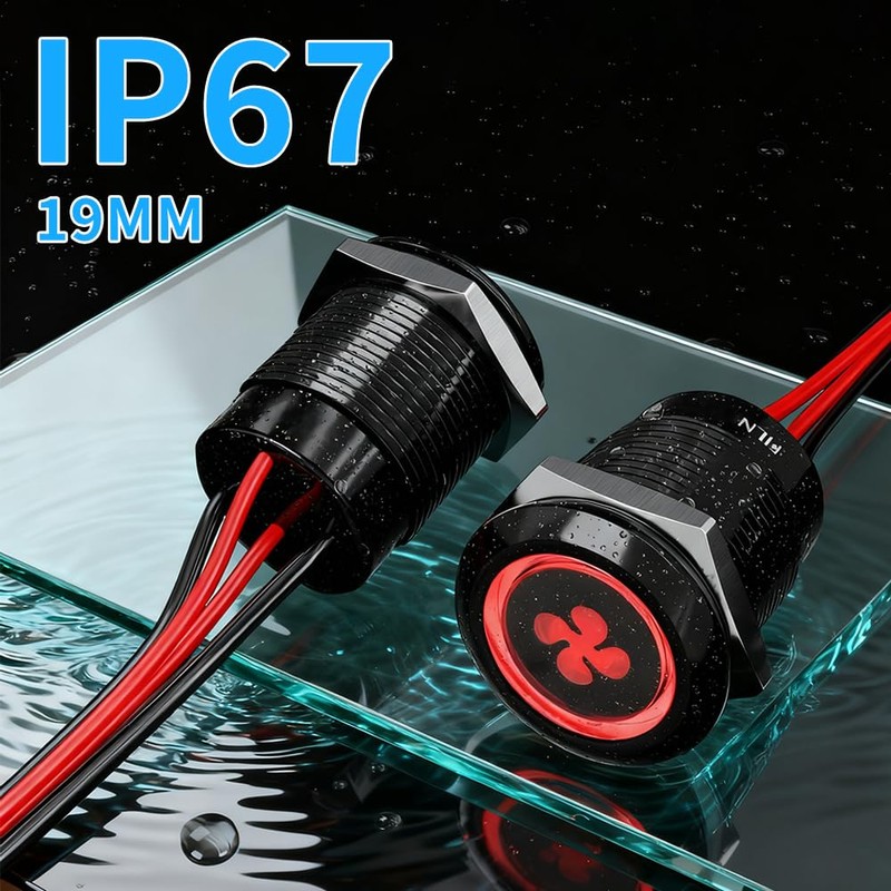 FILN 19mm Latching Push Button Switch, 5A ON Off IP67