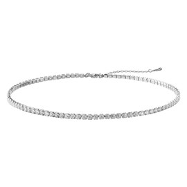 JEWELRYWE Choker Collar, Sparkling Chain Necklace: Cute, Sexy, Simple, Adjustable Length, Silver, Women's Fashion Accessory - Perfect for Prom Carnivals, Weddings, Birthdays, Parties