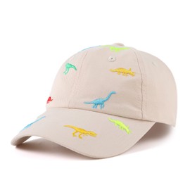 Zsedrut Toddler Girl Baseball Cap Embroidery Dinosaur Sun Hat Spring/Summer Little Boys Baseball Hat for 2-6 Years (Beige, 2-6 Years)