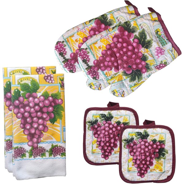 PXIYOU Oven Mitts and Pot Holders 6pcs Set, Purple Grape