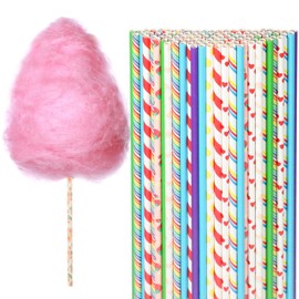 100 PCS Cotton Candy Sticks Cones, 11.81× 0.23 Inch Random Color Cotton Candy Holder, Paper Straw Cones for Candy Making, Birthday Wedding Party, Holiday