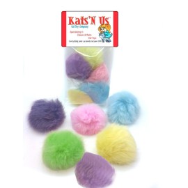 Real Rabbit Fur Pom Pom Ball Cat Toy - Colorful Flying Fuzz Balls 5 Pk