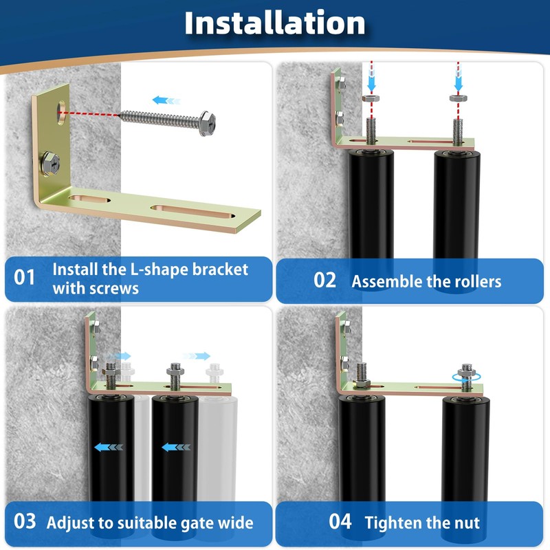 2 Pack 6" Slide Gate Guide Roller with L-Bracket Universal