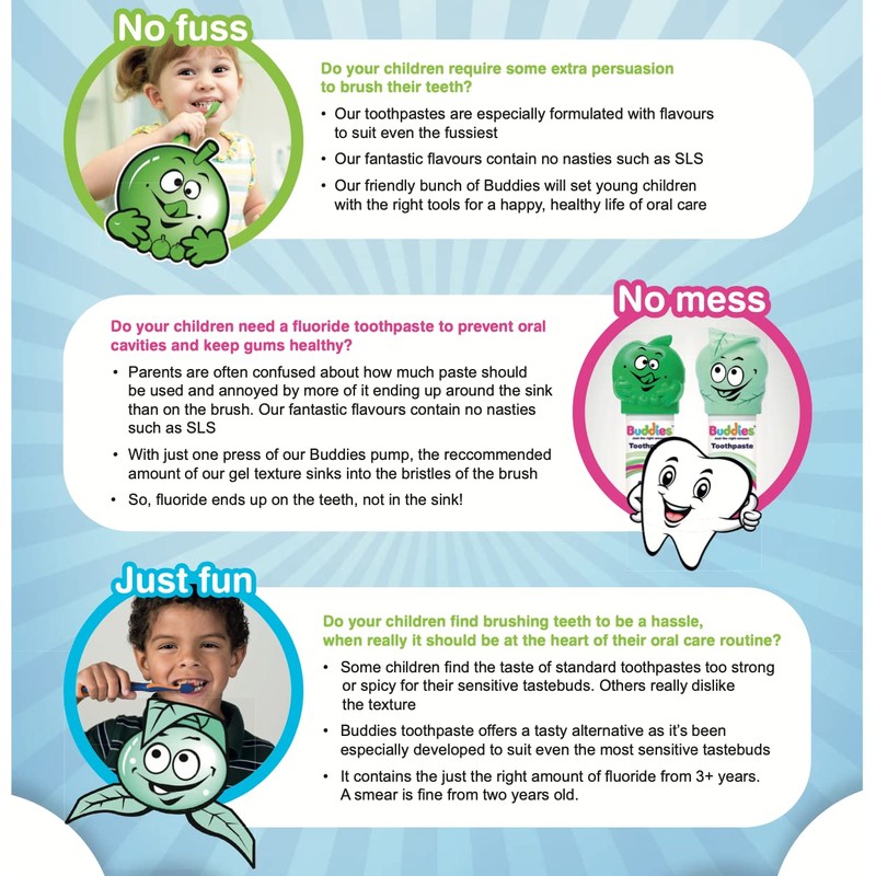 Buddies Butter Mint Toothpaste 100ml Dispenser, SLS & paraben Free,