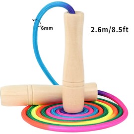 Children's Skipping Rope, 260 cm, Adjustable Rope Skipping Rope with Wooden Handle, Skipping Rope Kids for Boys and Girls