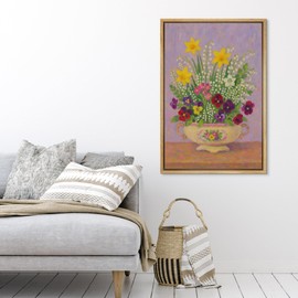 SIGNFORD Framed Canvas Print Wall Art Colorful Spring Flowers in Vase Pastel Still Life Floral Print Illustrations Modern Art Minimal Relax/Calm for Living Room, Bedroom, Office - 16"x24" Natural