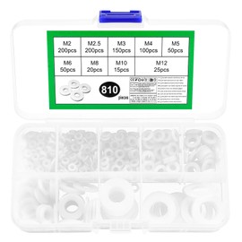 810 Nylon Washers Plastic Washers White Flat Washers Set, Nylon Spacer Sleeves Assortment, Spacers for Mechanical, M2/M2.5/M3/M4/M5/M6/M8/M10/M12 (White)