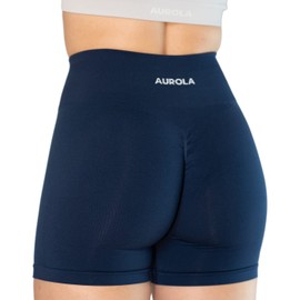 AUROLA - Pantalones cortos deportivos para correr, sin costuras, cintura alta, para deporte, gimnasio, yoga, Tuexdo Blue, M