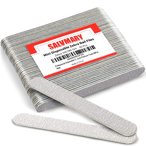SALVMARY Professional Disposable Zebra Nail Files 100/180 Grit 5" Double