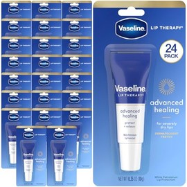 Vaseline Lip Therapy - Tubo de bálsamo labial curativo avanzado, paquete de 24 – Protector de petróleo blanco, hidratante para labios secos, 0.35 oz Ea