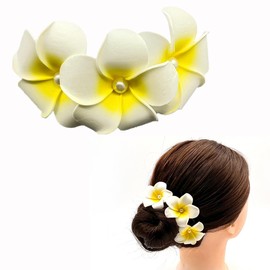Hawaiian Hair Side Comb Beach Hair Clips Foam Plumeria Flower Hair Comb Hair Accessories Bridal Insert Comb Pearl Hair Comb for Summer Party Beach Travel Holiday(yellow)