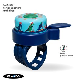 Micro Scooters | Bike/Scooter Pattern Handlebar Bell | Kids Bike Accessories | Loud | Waterproof | Boys & Girls | Dino
