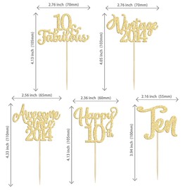 30 piezas de decoración clásico para cupcakes de 2013 con purpurina para 10 cumpleaños, 10 fabulosos palillos para cupcakes, alegrías a 10 años para 10 cumpleaños, boda, aniversario, fiesta, decoración de pasteles, suministros dorados