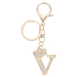 uxcell Initial Letter Keychains, Pendant Key Chain Keyring Holder Car Bags Charm Accessory, Purse Handbag Backpack Bling Rhinestones for Women, Gold-V