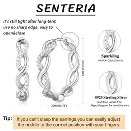 Senteria Silver Hoops Earrings for Women Hypoallergenic 925 Sterling Silver Lightweight Small Silver Twisted Hoop Earrings(20mm)